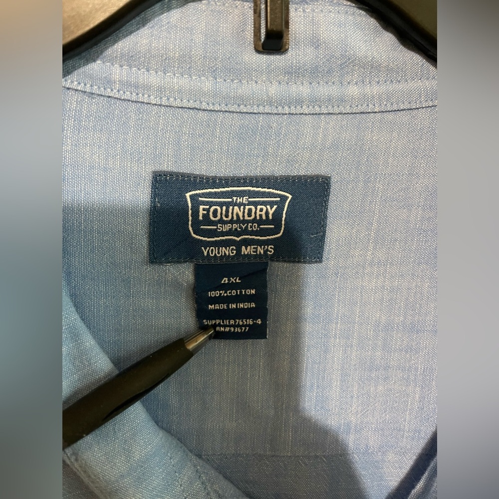 The Foundry Big & Tall Supply Co. Mens Chambray Short Sleeve Button Front Shirt - Picture 8 of 10